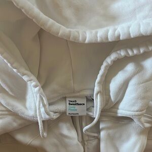 TNA COZY FLEECE MEDIUM BOYFRIEND FIT WHITE ZIP UP HOODIE
